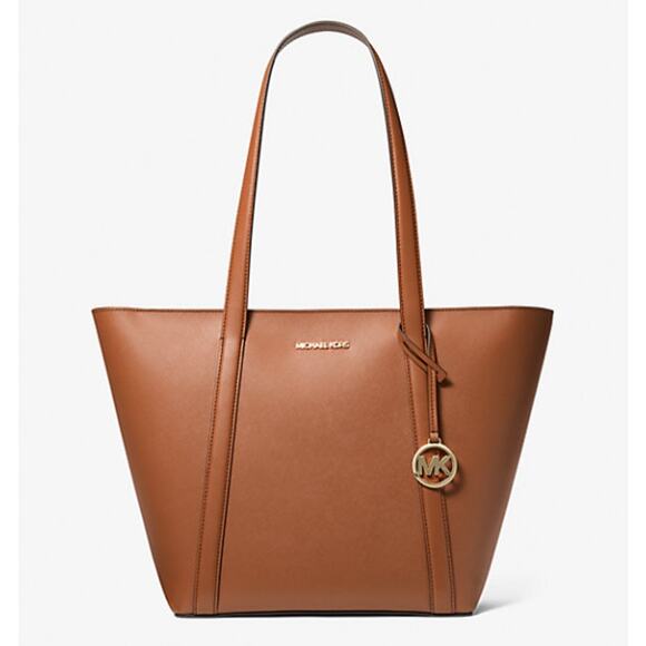 Michael Kors Pratt Large Tote Bag Coated Canvas color Luggage tan/brown Gold NWT - Picture 1 of 9